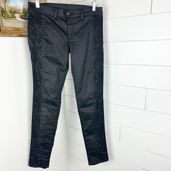 Rag & Bone Intermix Floral Embroidered Coated Jeans Skinny Black Size 29 - Picture 1 of 6